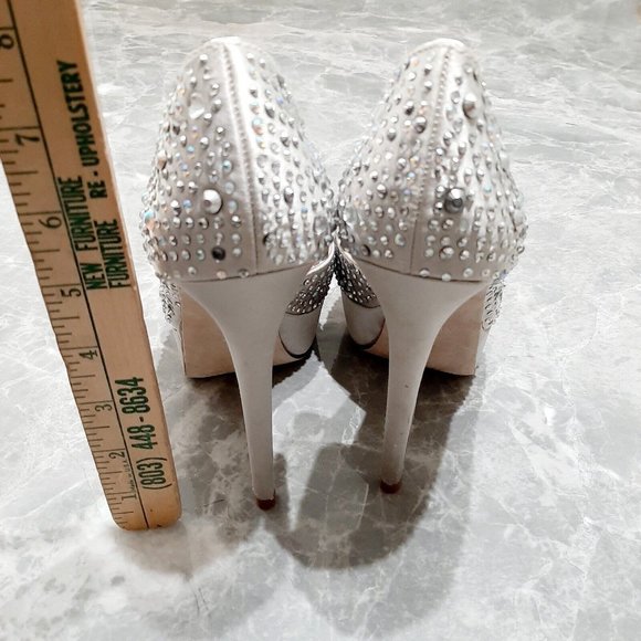 Aldo Silver Studded Embellished Gray Platform Slip On Pumps SZ 7B Wedding Prom - Picture 4 of 7